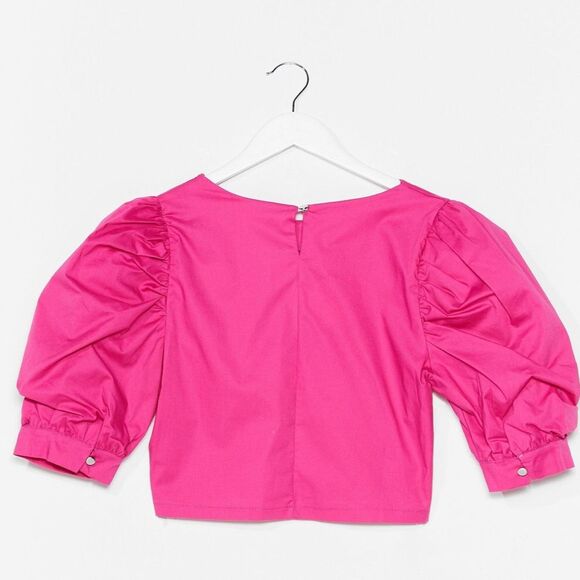NWT Nasty Gal Sleeve It Out Puff Sleeve Cropped Blouse in Hot Pink - Picture 8 of 9